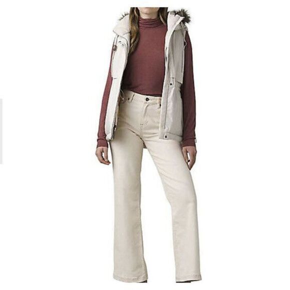 PrAna Puffer Vest Women's Large Banajaara Hooded Down Pebble Grey Heather - Picture 9 of 11